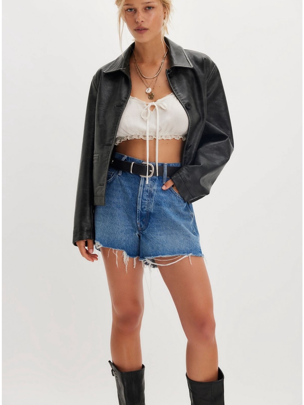 MOTHER THE MAIN COURSE DENIM FRAY SHORTS TOMCAT